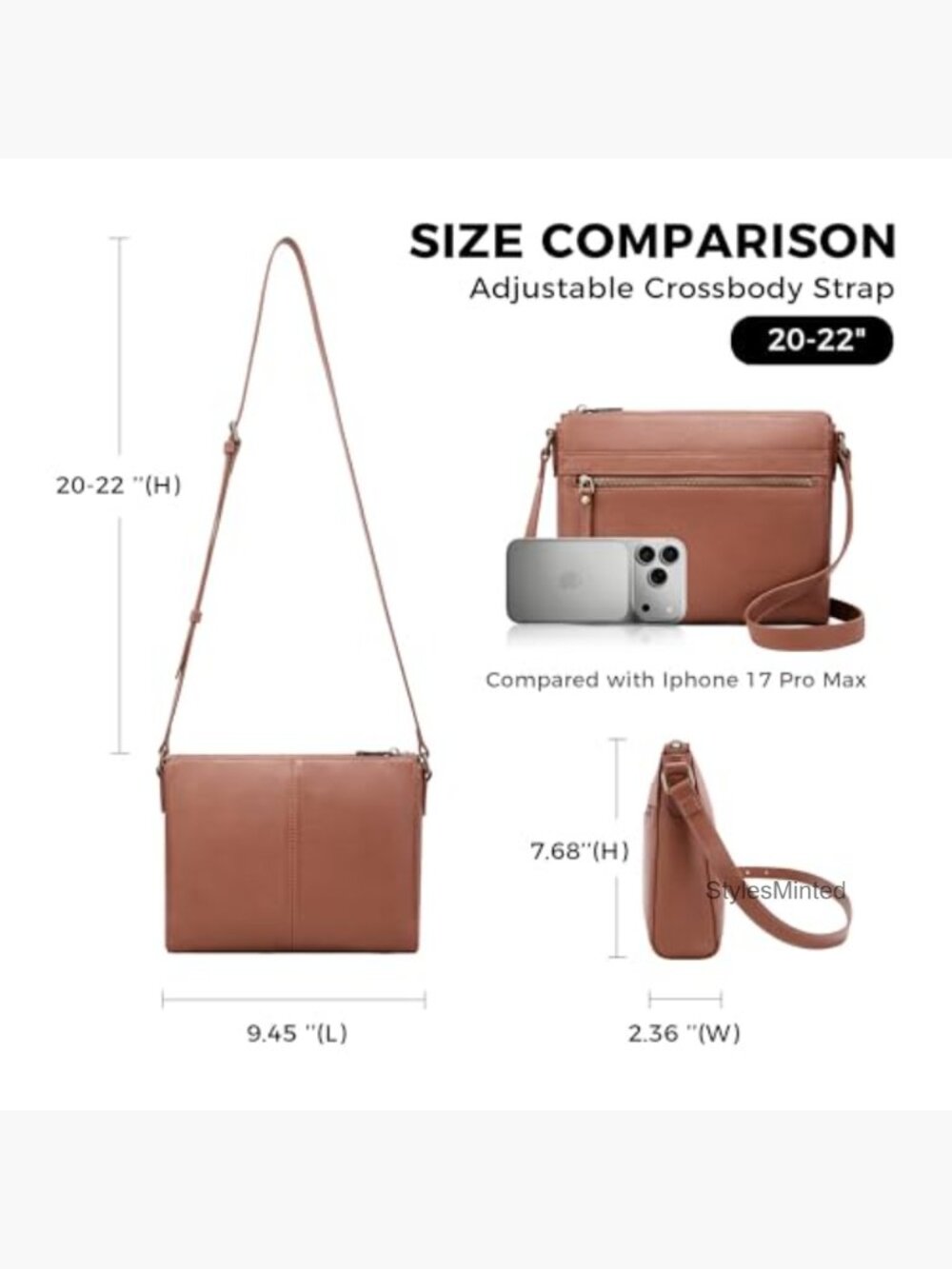 Genuine Leather Crossbody Bag with RFID Wallet Adjustable Strap - Picture 6 of 7
